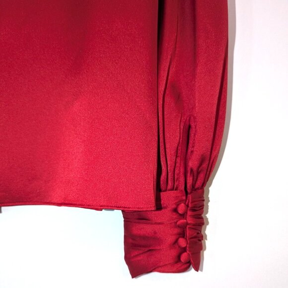 NWT White House Black Market | Long Sleeve Twisted Neck Red Satin Blouse Size 8 - Picture 10 of 13